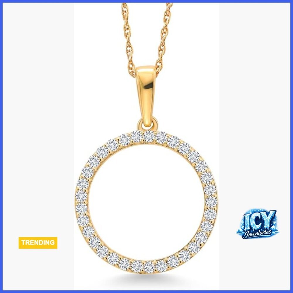 10K Yellow Gold Circle White Lab Grown Diamond Pendant Necklace